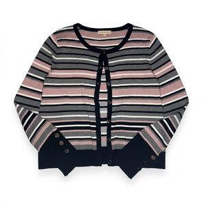 Retrology Striped Button Front Cardigan with Sleeve Detail | Size M